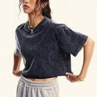 T-shirt court vintage délavé à l'acide pour femme, 200 g/m², coupe ample, épaules tombantes, col rond, manches courtes, streetwear, crop top de haute qualité pour femme
