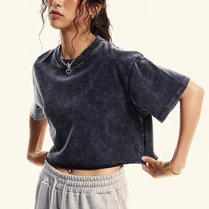 T-shirt court vintage délavé à l'acide pour femme, 200 g/m², coupe ample, épaules tombantes, col rond, manches courtes, streetwear, crop top de haute qualité pour femme - Product Image 6
