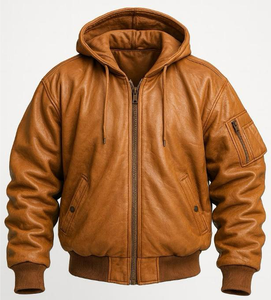 Men's Genuine Leather Winter Jackets with Stand Collar and Front Logo Quick Dry & Breathable Casual Style - Product Image 1