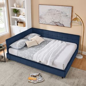 Queen Size Tufted <b>Bed</b> <b>Frame</b> with Comfortable Backrest Armrests Upholstered <b>Sofa</b> <b>Bed</b> for Bedroom Living Stylish Furniture - Product Image 4