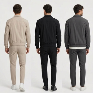 Men's Solid Color Zipper Track Jacket With Side Pockets Breathable <b>Polyester</b> Cotton Casual Autumn Wear Regular Fit Full Sleeve - Product Image 2