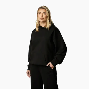 Sweat-shirt en molleton rose à col rond pour femme, manches longues, couleur unie, en coton tricoté, écologique, respirant, avec logo brodé sur le devant - Product Image 4
