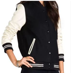 Chaqueta Varsity Unisex Negra y Crema con Bloques de Color, Cierre de Botones, Estilo Preppy, Corte Regular, para Otoño - Product Image 5