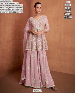 Élégant ensemble Sharara en Georgette vert clair brodé Bhandhani avec Dupatta, tenue traditionnelle pour femme, longueur ras du sol, coupe classique, idéal pour l'été - Product Image 3