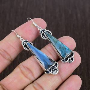 Boucles d'oreilles pendantes en labradorite, argent sterling 925, bijoux bohèmes faits à la main, boucles d'oreilles en pierres précieuses, cadeau unique pour femmes - Product Image 4