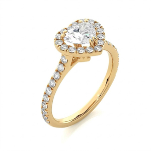 Bague de fiançailles en or jaune 14 carats avec diamant de laboratoire taille cœur 2 carats, halo pavé, pour femme, certifiée GIA, cadeau d'anniversaire - Product Image 3