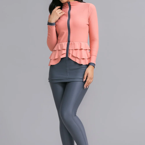 Traje de Baño Islámico de Dos Piezas para Mujer, Talla Grande, Manga Larga, Ecológico, Resistente al Viento, Transpirable, Corte Alto, Cierre Completo con Cremallera Frontal - Product Image 5