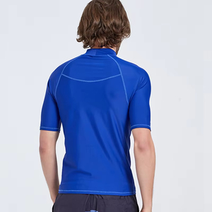 <b>Mens</b> Blue Short Sleeve Rash Guard Quick Dry Polyester Compression <b>Shirt</b> <b>Swim</b> Surfing Cycling Fitness Training Athletic Top - Product Image 2