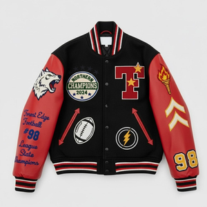 Veste de baseball en chenille brodée avec des patchs sur le devant, coupe-vent, respirante, écologique, pour hommes, best-seller - Product Image 1
