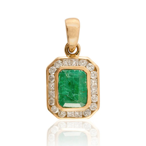 <b>Emerald</b> Cut Moissanite Halo <b>Pendant</b> 18K Yellow Gold Plated Rhodium Finish - Product Image 2
