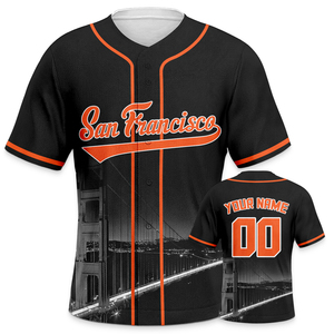 Maillot de baseball personnalisé Chicago San Francisco Miami Pittsburgh pour homme, noir, manches courtes, boutons sur le devant, impression sublimée - Product Image 2