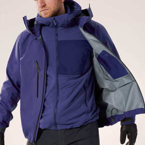 Men's Purple Waterproof Quick Dry Breathable Canvas <b>Fleece</b> Hooded Jacket with Zipper Pockets Sporty Autumn Outdoor Wear - Product Image 5