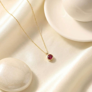 <b>Ruby</b> Solitaire Pendant 925 Sterling Silver 14K Gold Plated July Birthstone Pendant Gift For Women Jewelry - Product Image 1