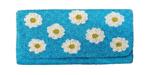 Bolso de mano con cuentas para mujer, diseño floral azul, elegante, para fiesta, boda, cierre de solapa, sin correa - Product Image 2