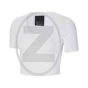 เสื้อยืดผ้าฝ้ายสำหรับผู้หญิง,เสื้อคอกลมแขนสั้นแบบครอป - Product Image 1