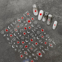 Autocollants 3D pour ongles étoiles argentées Y2K, décalcomanies adhésives bronzantes or soleil lune étoile 8*10cm, sliders de manucure Y2K cœur d'amour étoiles scintillantes