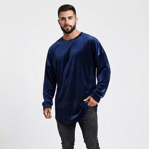 Camiseta de Terciopelo de Manga Larga para Hombre, Cuello Redondo, Suave, Informal, Lisa, Ajuste Holgado, Personalizable con Logotipo, OEM, ODM, Venta al Por Mayor - Product Image 1