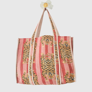 Sac fourre-tout en velours côtelé avec motif brodé tigre, design ouvert, idéal pour le shopping toutes saisons, style tendance - Product Image 1