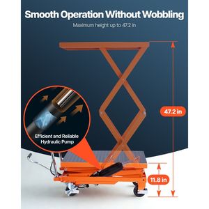 Carrello Elevatore a Forbice Idraulico con Capacità di 227 kg, 4 Ruote, Altezza di Sollevamento 120 cm, Piattaforma Antiscivolo, Carrello Elevatore a Doppia Forbice - Product Image 3