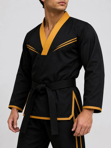 Kimono de judo noir pour homme avec bordure dorée, coupe classique, uniforme d'arts martiaux pour adulte, nouveau design, haute qualité, 100% coton, personnalisable - Product Image 5