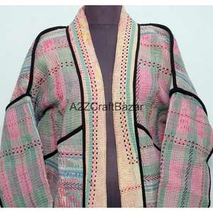 Veste à col roulé boutonnée vintage Kantha faite à la main, réversible, écologique, respirante, à séchage rapide, en coton pur pour femmes, printemps-hiver - Product Image 3