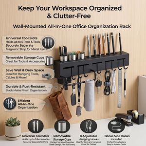 Premium 3-in-1 wall mount office organizer Unbreakable pen holder Black file tray <b>Desk</b> accessory storage rack - Product Image 6