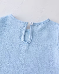 Girls Blue Sleeveless Top Shorts Set Sweet Style Solid Color Breathable Cotton Two Piece Outfit - Product Image 4