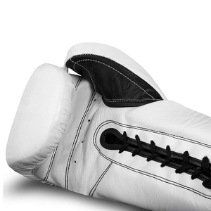 Gants de boxe en cuir PU blanc avec support de poignet à lacets, respirants, pour entraînement, sparring et compétition pour adultes - Product Image 2