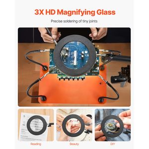 Stazione di saldatura magnetica con 4 bracci flessibili, terza mano, lampada d'ingrandimento 3X a LED, antiscivolo, per saldatura professionale - Product Image 4