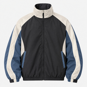 Men's Green Color Blocking <b>Racer</b> <b>Jacket</b> Windproof Zipper Stand Collar Sporty Autumn Wear - Product Image 2