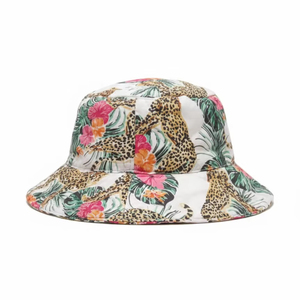หมวกบักเก็ตพิมพ์ลายเสือดาวสุดฮิต สไตล์ทรอปิคอล ยูนิเซ็กส์ สำหรับฤดูร้อน สตรีทแวร์ หมวกชาวประมง ขายส่ง ปี 2026 พร้อมริบบิ้น - Product Image 1