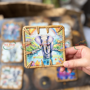 Posavasos de Ratán con Diseño de Elefante al por Mayor, Forma Cuadrada, Arte de la Naturaleza, Salvamanteles, Aislantes de Calor para Cocina y Restaurante - Product Image 1