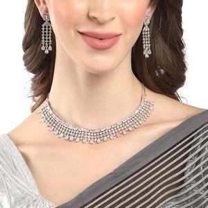 Conjunto de Collar y Pendientes Románticos con Borlas de Cristal Rosa y Diamantes de Imitación para Mujer, Joyería de Boda - Product Image 3