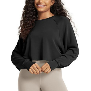 CUSTOM MADE Women's Lightweight Oversize <b>Crop</b> Sweatshirts High Quality 100% Cotton <b>Long</b> <b>Sleeve</b> Hoodie Solid Color Street Wear - Product Image 3