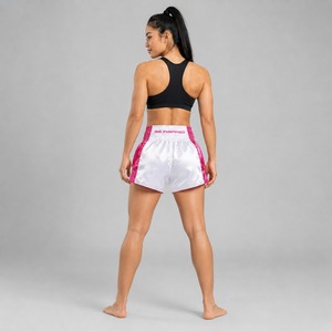 Shorts de Muay Thai Fairtex Rose en Tissu Satin Premium avec Logo Brodé pour Femmes, Ceinture Élastique à 6 Bandes Extensible pour Kickboxing - Product Image 6