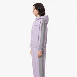Best Quality Women's Oversized Nylon Activewear Full <b>Zip</b> Cropped Jacket Side Stripe Jogger Pants Two Piece Tracksuit Set - Product Image 3