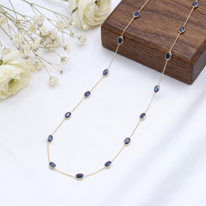 Handmade Natural Blue Sapphire Geometric Vintage Wedding <b>Statement</b> <b>Necklace</b> in 18k Yellow Gold - Product Image 6