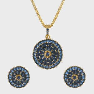 Conjunto de Collar y Pendientes de Cristal Azul, Chapado en Oro de 22K, Joyería Baguette, Collar Redondo, Joyería para Fiesta Nupcial para Mujer - Product Image 2