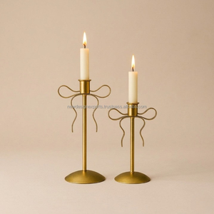 Premium Ribbon Silhouette <b>Candle</b> Holders – Slender Gold Bow <b>Wedding</b> Centerpieces - Product Image 1