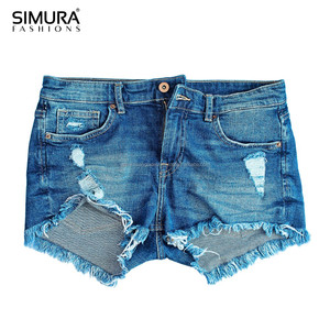 Shorts en jean déchirés taille haute pour femme SIMURA, style décontracté d'été, en coton délavé vintage - Product Image 1