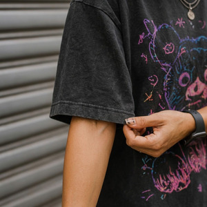 T-shirt pour femme à col rond oversize, épaules tombantes, manches courtes, en tissu tricoté respirant, imprimé par transfert thermique, polyester/coton - Product Image 6