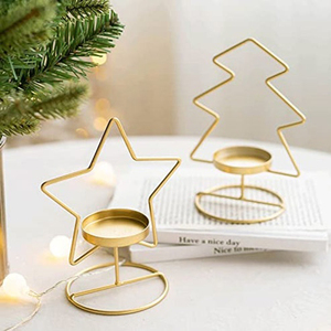 Golden Geometric Wire Tea Light Holders Star & <b>Tree</b> Design Metal Candle <b>Stand</b> For Christmas Tabletop Decoration And Gifting - Product Image 3