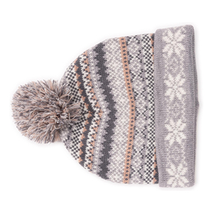 Bonnet unisexe à motif géométrique avec pompon, tricoté à la machine, pour l'hiver, gris, orange, blanc, pour adulte, décontracté, pour l'extérieur - Product Image 3