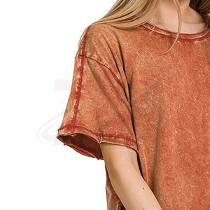 Nouveautés T-shirt femme surdimensionné Coupe ample Manches courtes Couleur unie Tissu 100% coton lavé Toutes saisons - Product Image 5