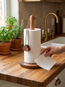 Support de rouleau de papier en bois moderne, support de rouleau de papier en bois sur pied, porte-serviettes en papier de cuisine autoportant - Product Image 5