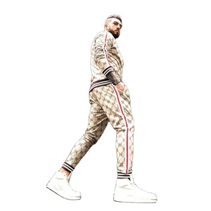 Branded OEM Men's Urban Front Zipper Enclosure Track Suit With Ribbed Hem & Cuff Zip <b>Up</b> Printed Fabric Sublimated Sweat Suit Set - Product Image 1