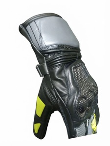 Gants de moto en cuir véritable noir et jaune fluo avec protection rigide des articulations pour motards - Product Image 3