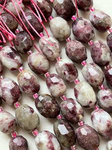 Cuentas de turmalina natural facetadas en forma de barril, color rojo rubí oscuro, hermosa cadena completa para joyería. - Product Image 3