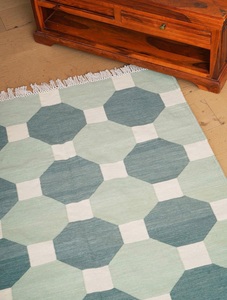 Tapis en laine géométrique moderne scandinave, rectangulaire, tissé à la main, lavable, avec envers antidérapant en caoutchouc, à poils ras, pour salon - Product Image 2