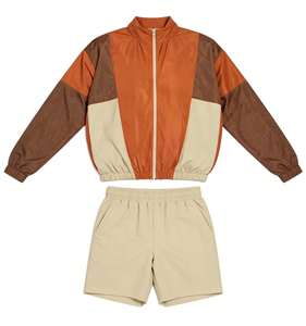 Conjunto de Chaqueta Cortavientos y Pantalones Cortos, Chándal de Secado Rápido para Hombre, Chándal Deportivo de 2 Piezas con Bloques de Color, Ropa Deportiva con Logotipo Personalizado, Ropa Urbana - Product Image 1